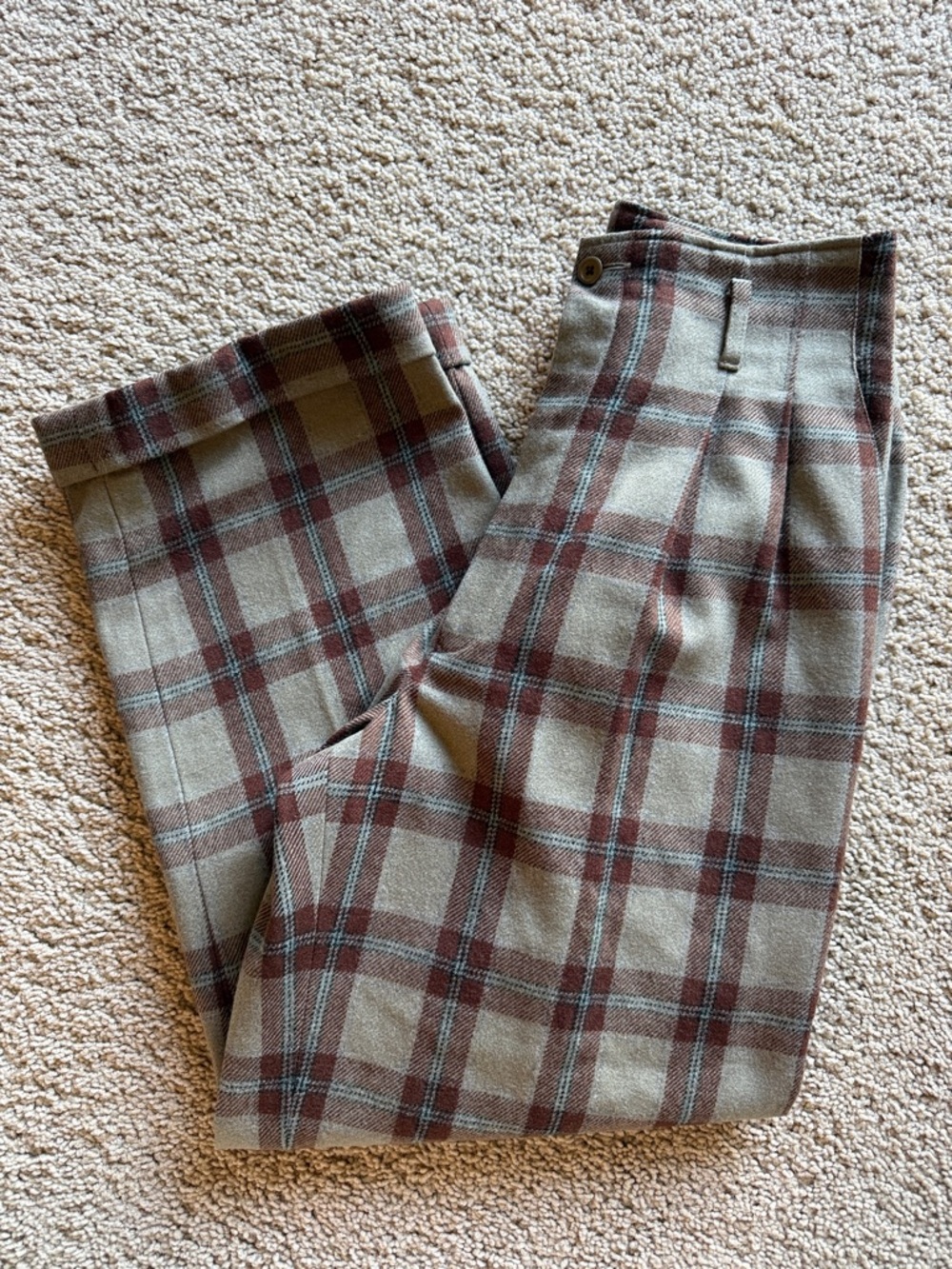 Second Page Wool Pleated Plaid Chinos in Khaki, Brown and Black
